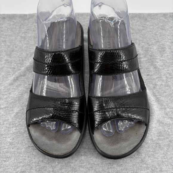 Mephisto Mobils Sandal 38/7.5-8 Air Relax Slip On Wedge Slide Black Leather - Picture 7 of 12